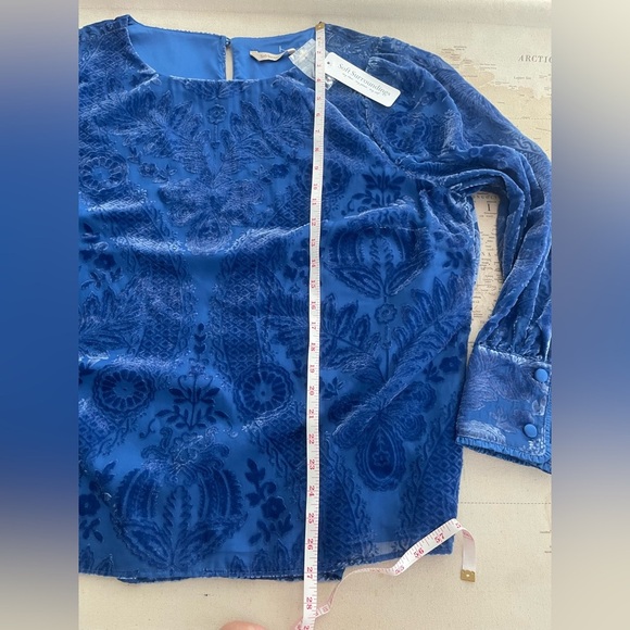 🆕Soft Surroundings Vanetta Velvet Top Sapphire Blue Velvet Floral Top 1X NWT - Picture 15 of 16